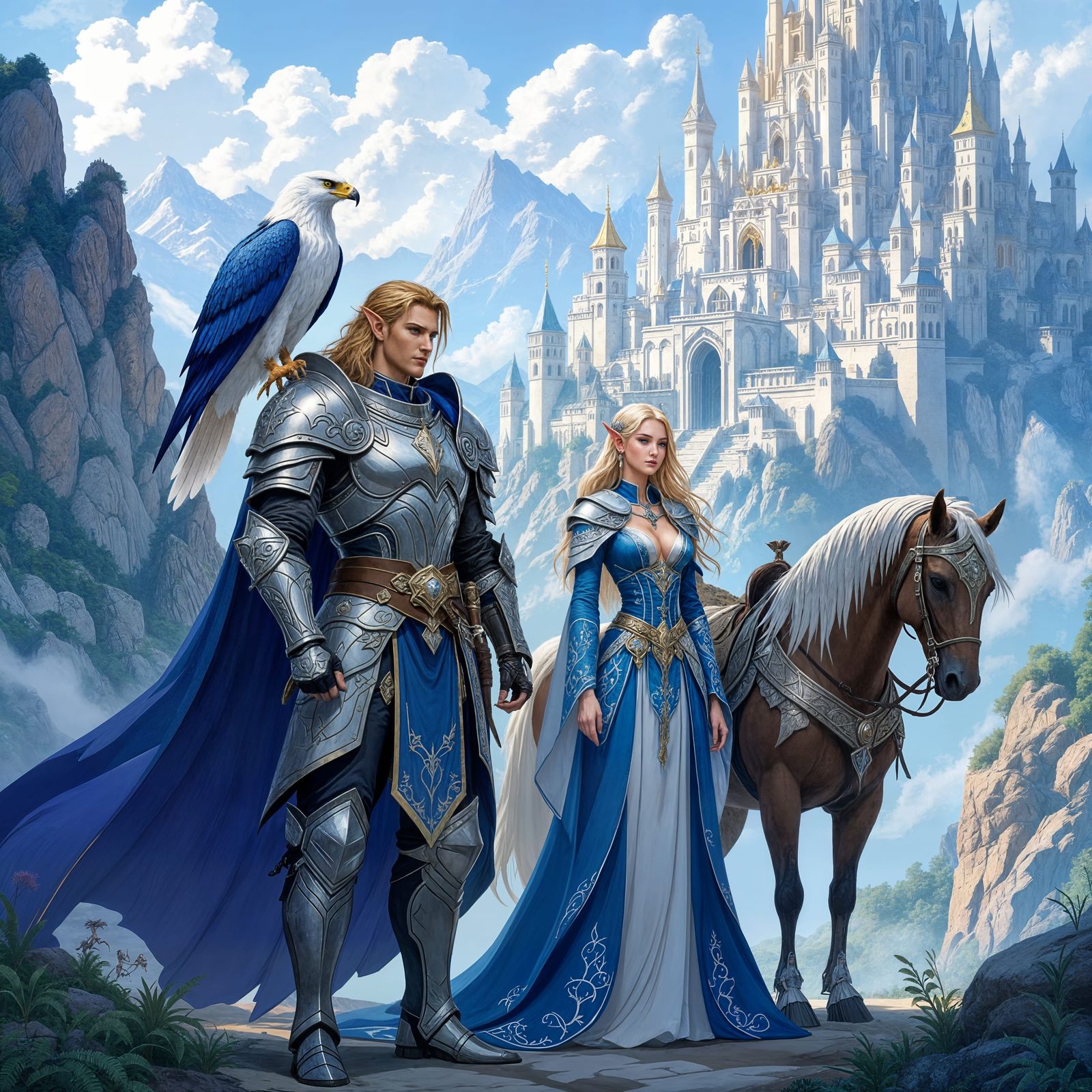 Noble Elf Warrior and Sorceress in Elven City