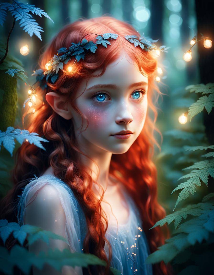 Elf Child in Whimsical Forest at Dusk