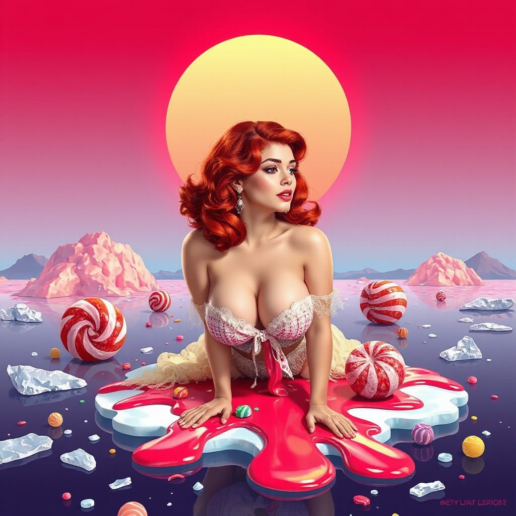 Redhead Pin-Up Melts in Whimsical Candy Art