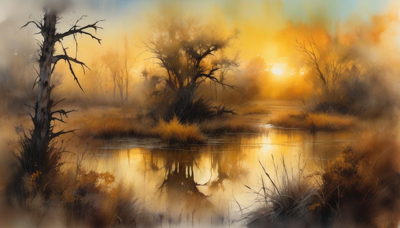 Texas Cypress Swamp in Autumn: Impressionistic Sketch