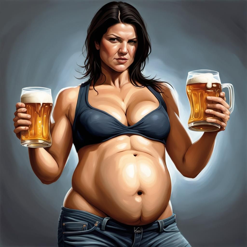 Hyperrealistic Portrait: Woman with Beer Belly