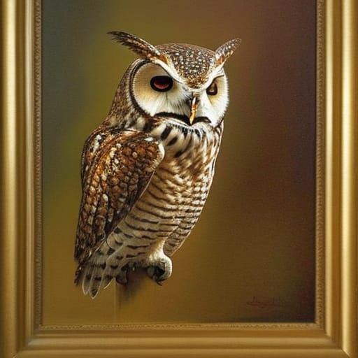Museum Visitors Admire Owl Paintings in Oil
