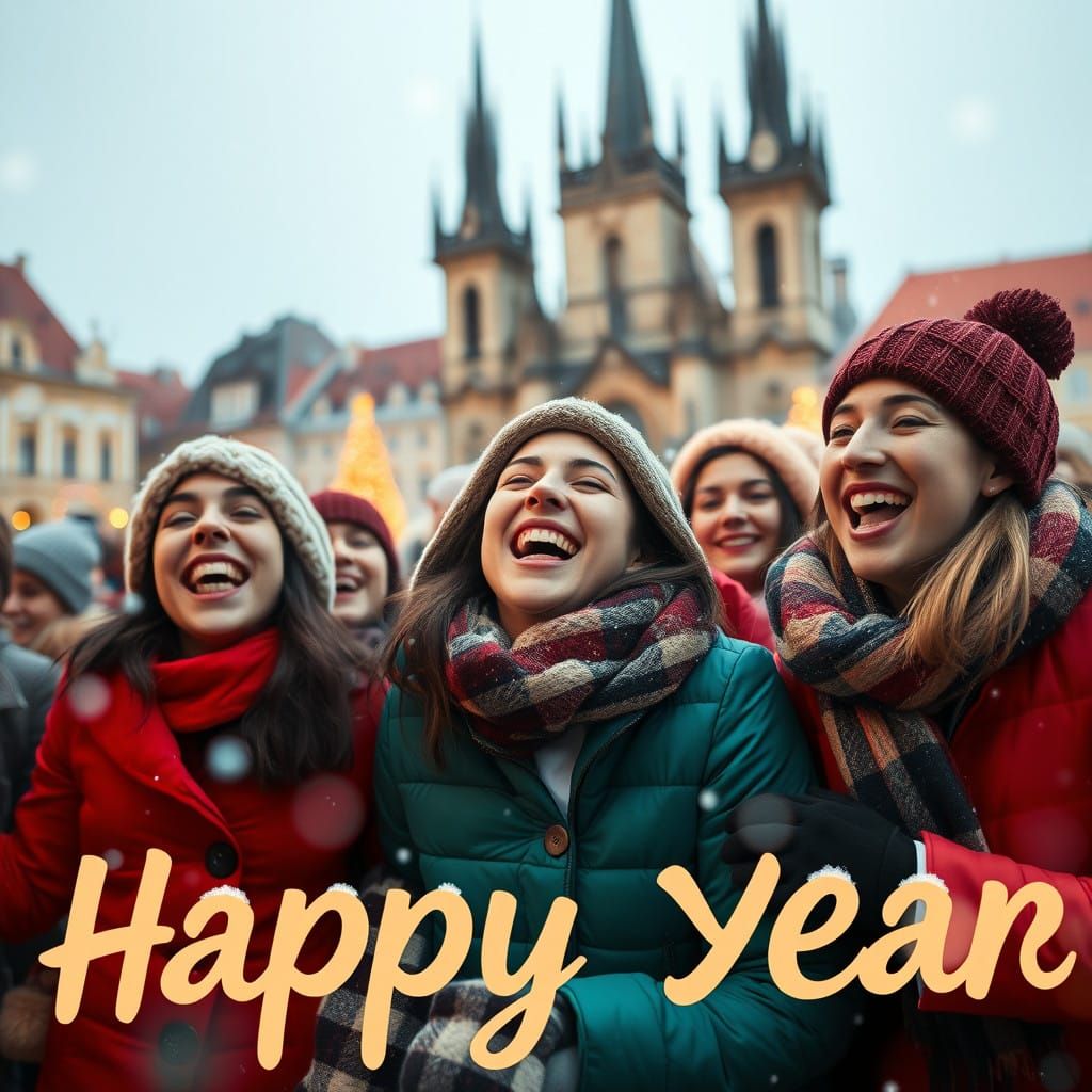 Joyful New Year Scene in Vibrant Prague