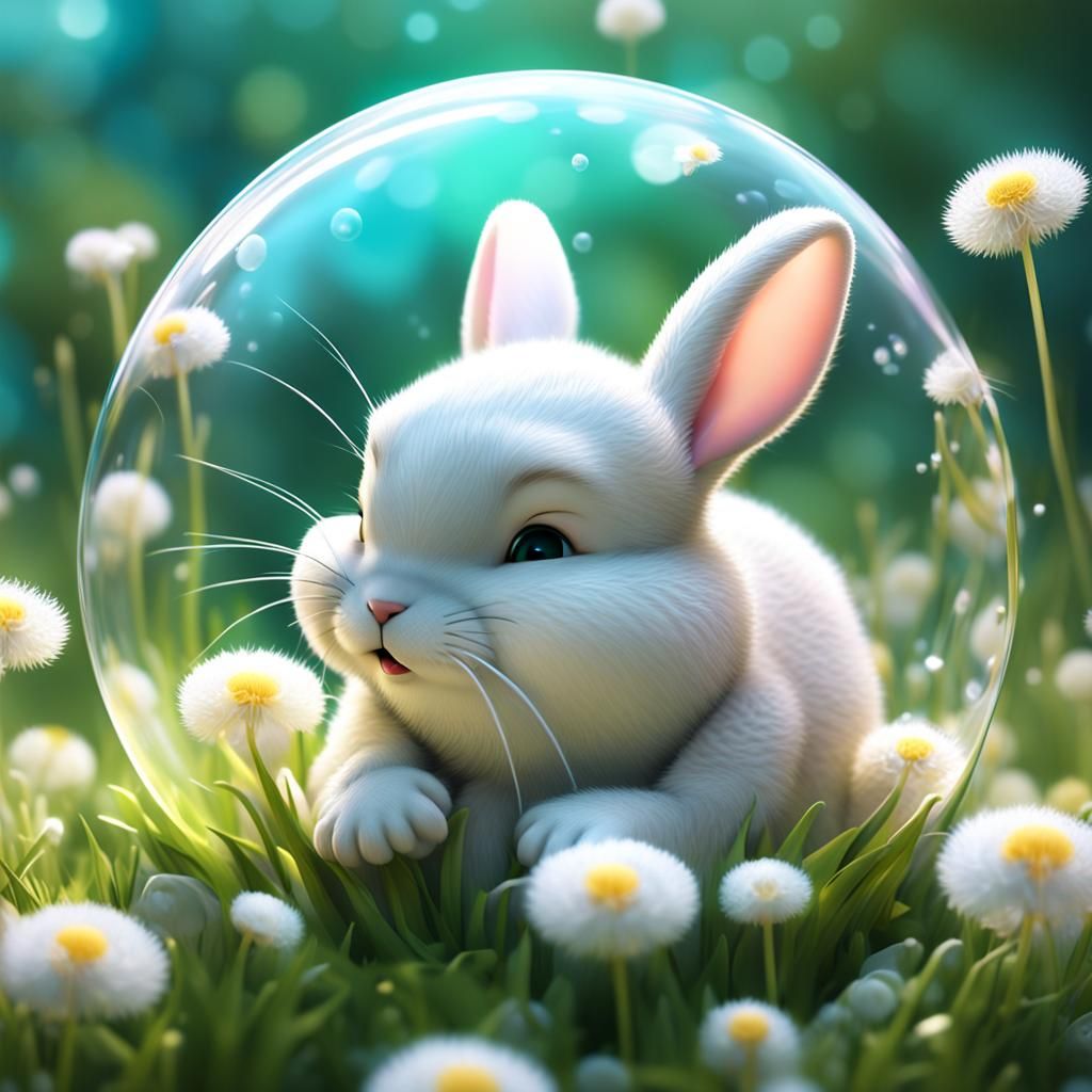 Baby Bunny Sleeping in Bubble: 3D Digital Art