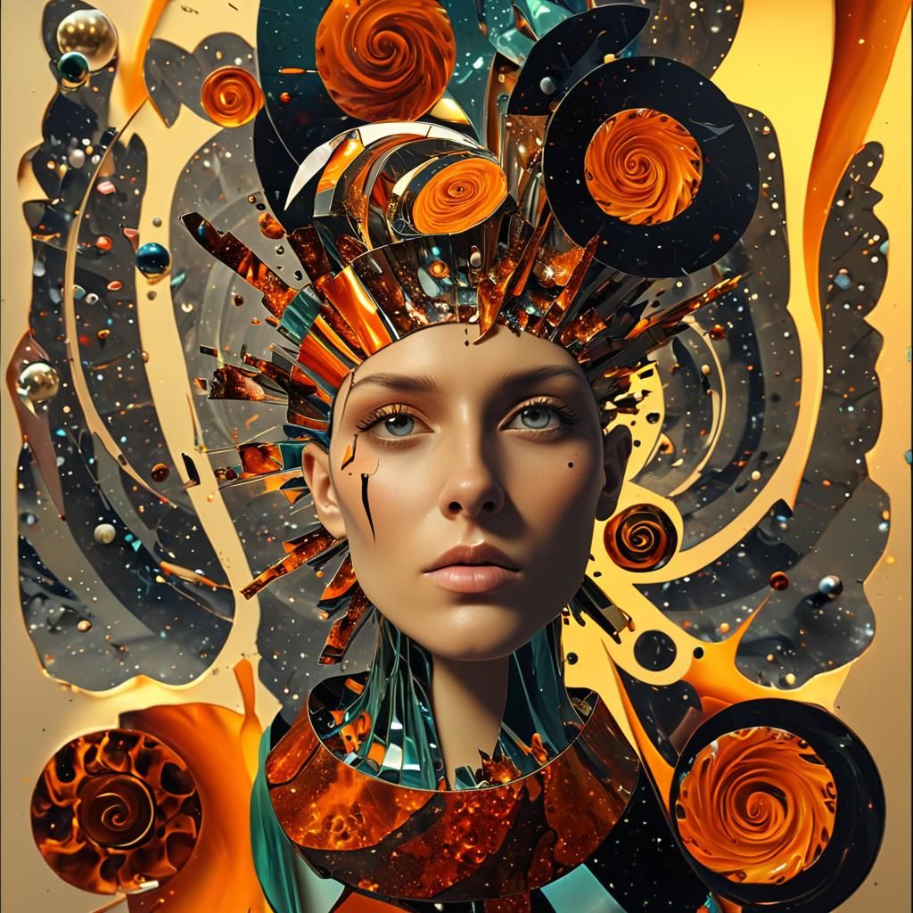 Fractal Galaxies in Cubist Surrealist Style