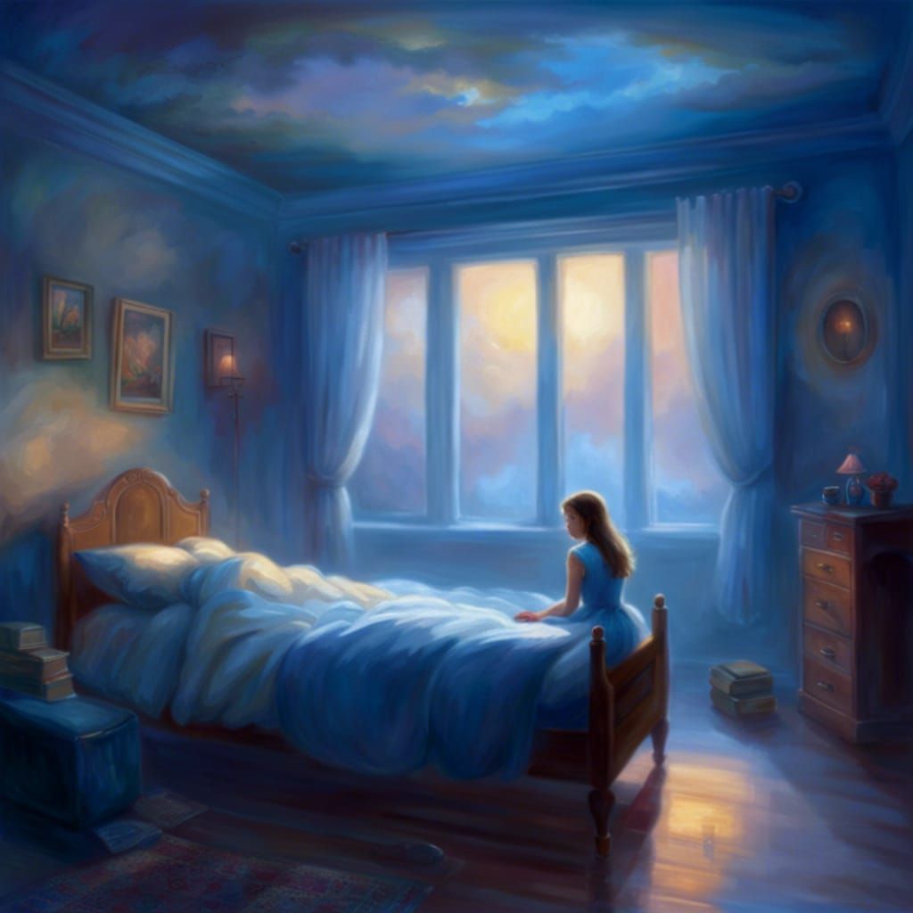 Ethereal Fantasy: Girl Sleeping with Floating Figure