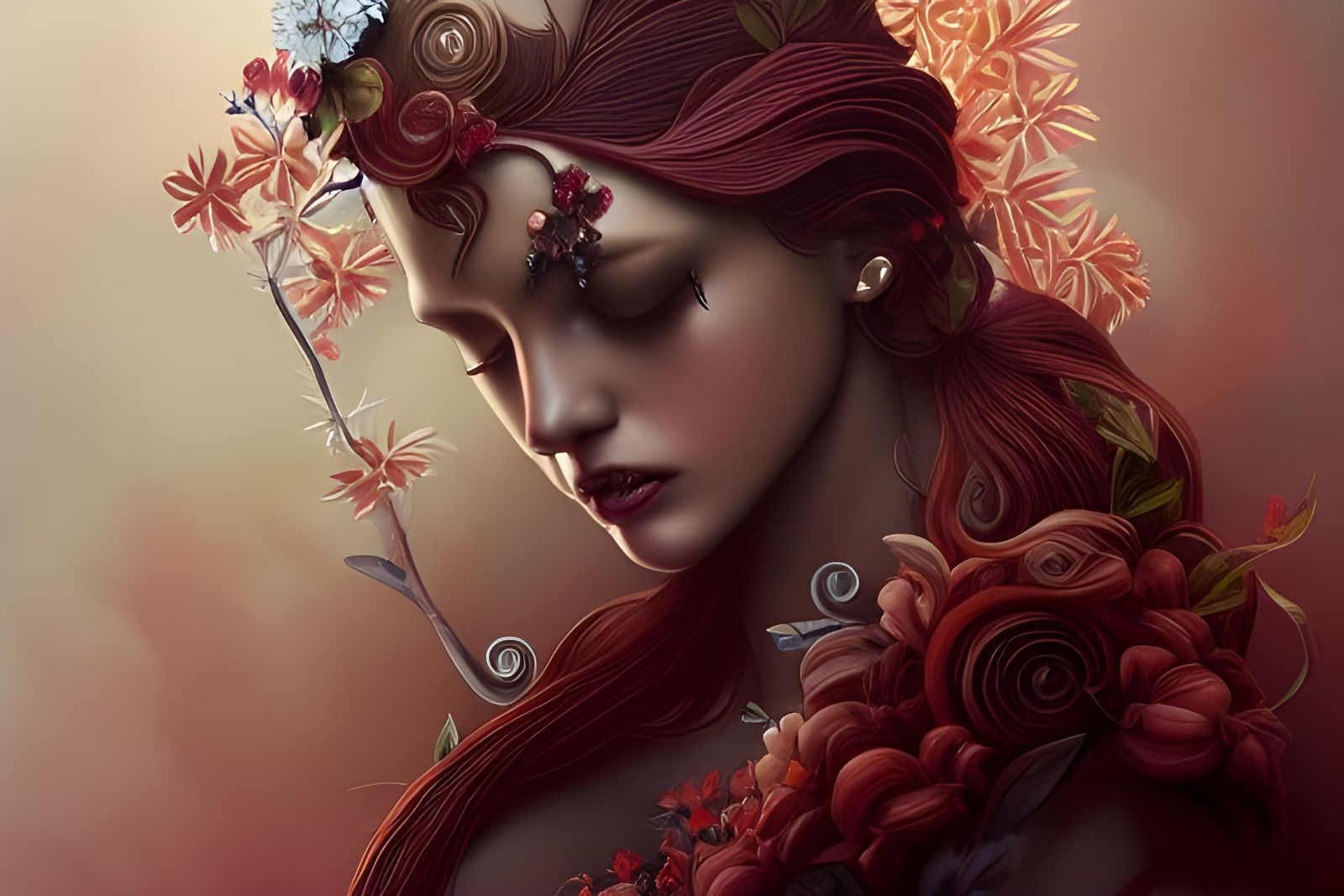 Ethereal Persephone Concept Art in Quilling Style