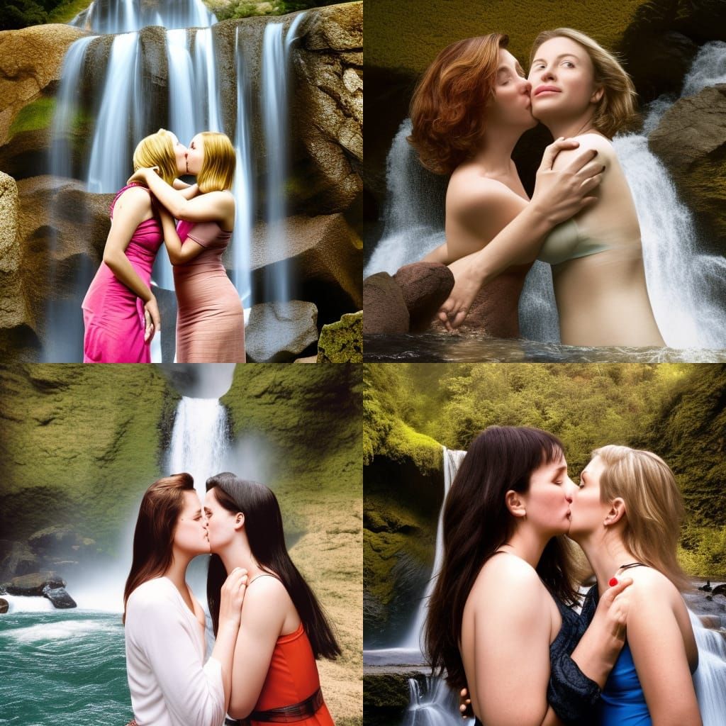 Romantic Waterfall Kiss: Professional Portrait