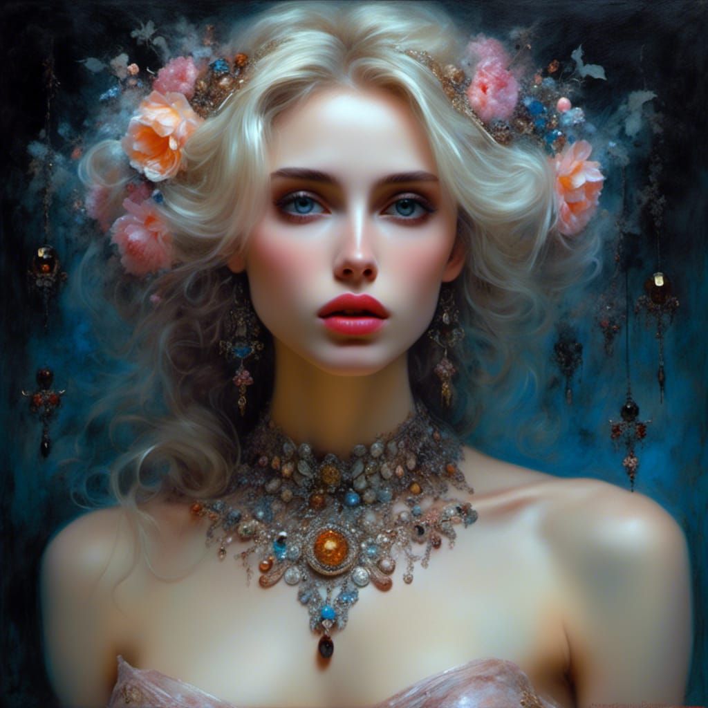 Gothic Noir: Portrait of Italian Female in Oil Paint