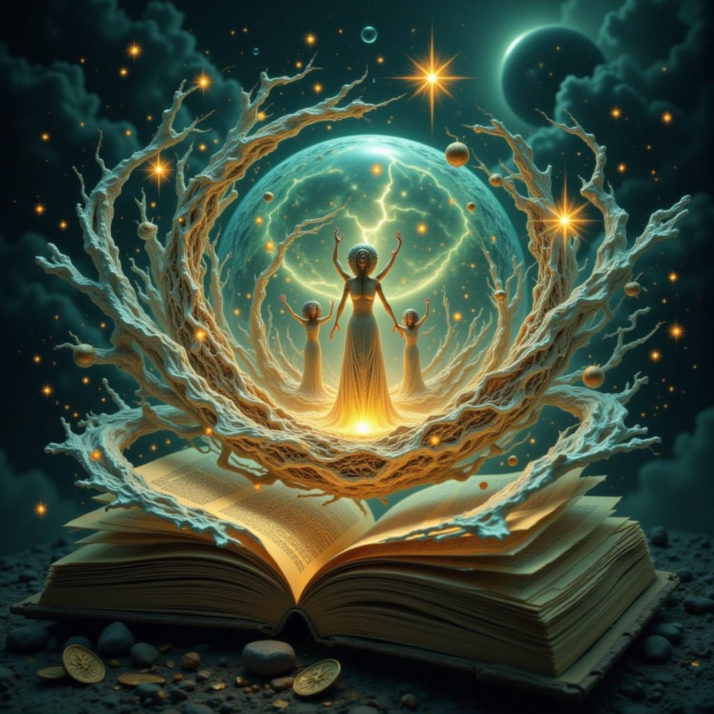 Ancient Book Double Exposed with Irish Map and Mystical Bein...