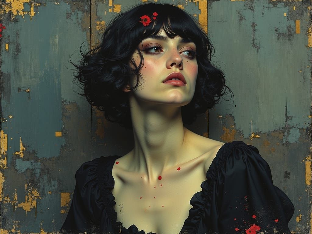 Figure Bathed in Gold and Blue-Grey Tones