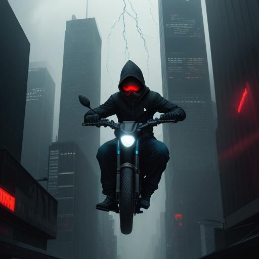 Futuristic Parkour Leap During Electric Storm