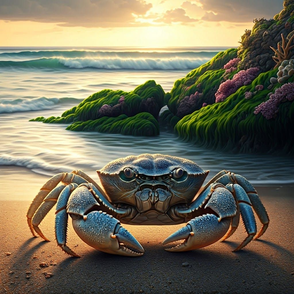 Weathered Crab Contemplates Ocean Horizon
