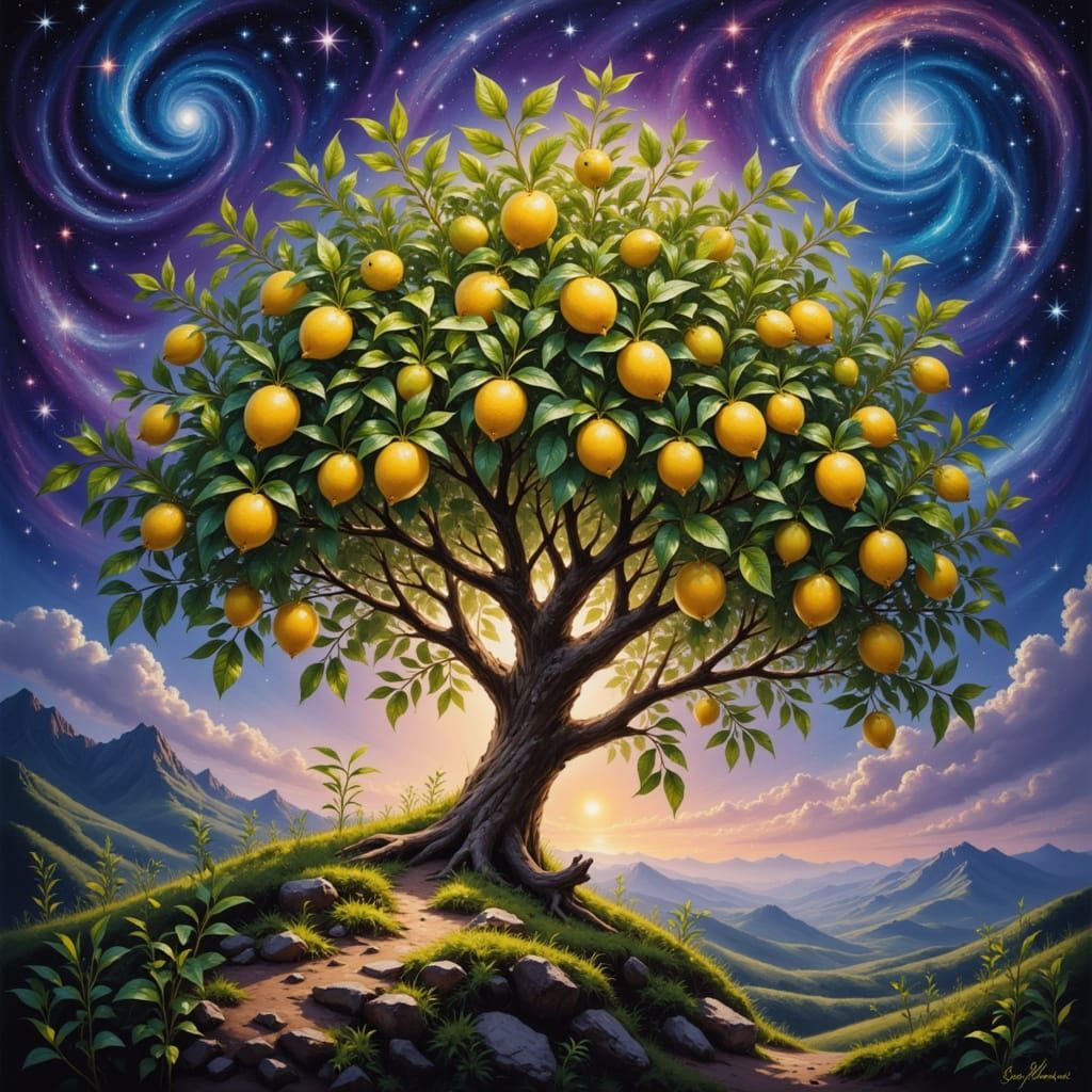 Cosmic Lemon Tree in Nebula Digital Matte Painting