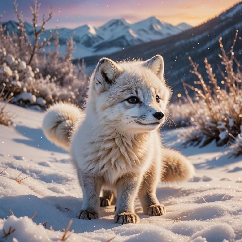 Playful Arctic Fox in Enchanted Winter Landscape