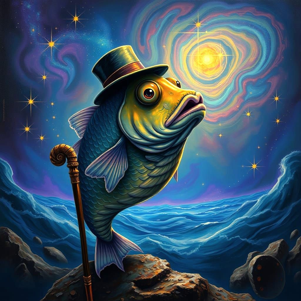 A Gentleman Fish in a Surreal Ocean Landscape
