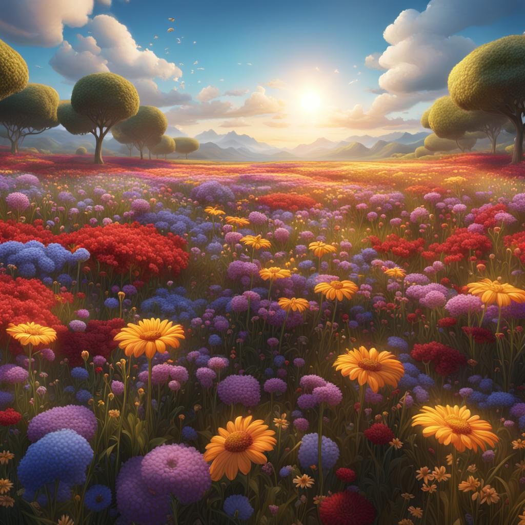 Endless Flower Field in Detailed Matte Painting
