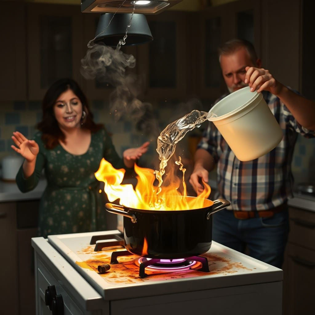 Kitchen Chaos: Oil Fire Extinguished in a Flash