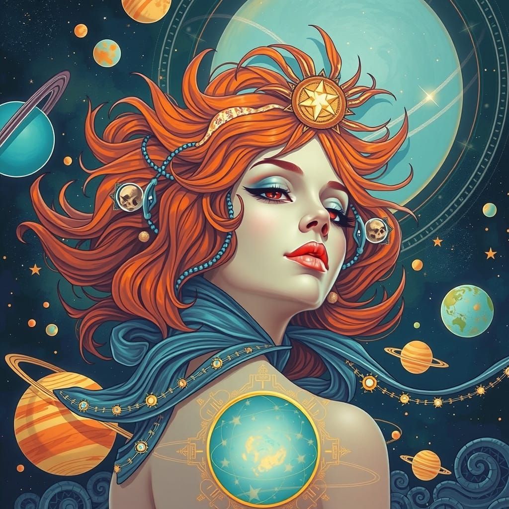 Cosmic Goddess in Vibrant Space Scene