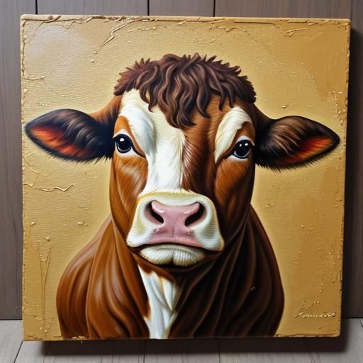 Brown Cow in Impasto Style