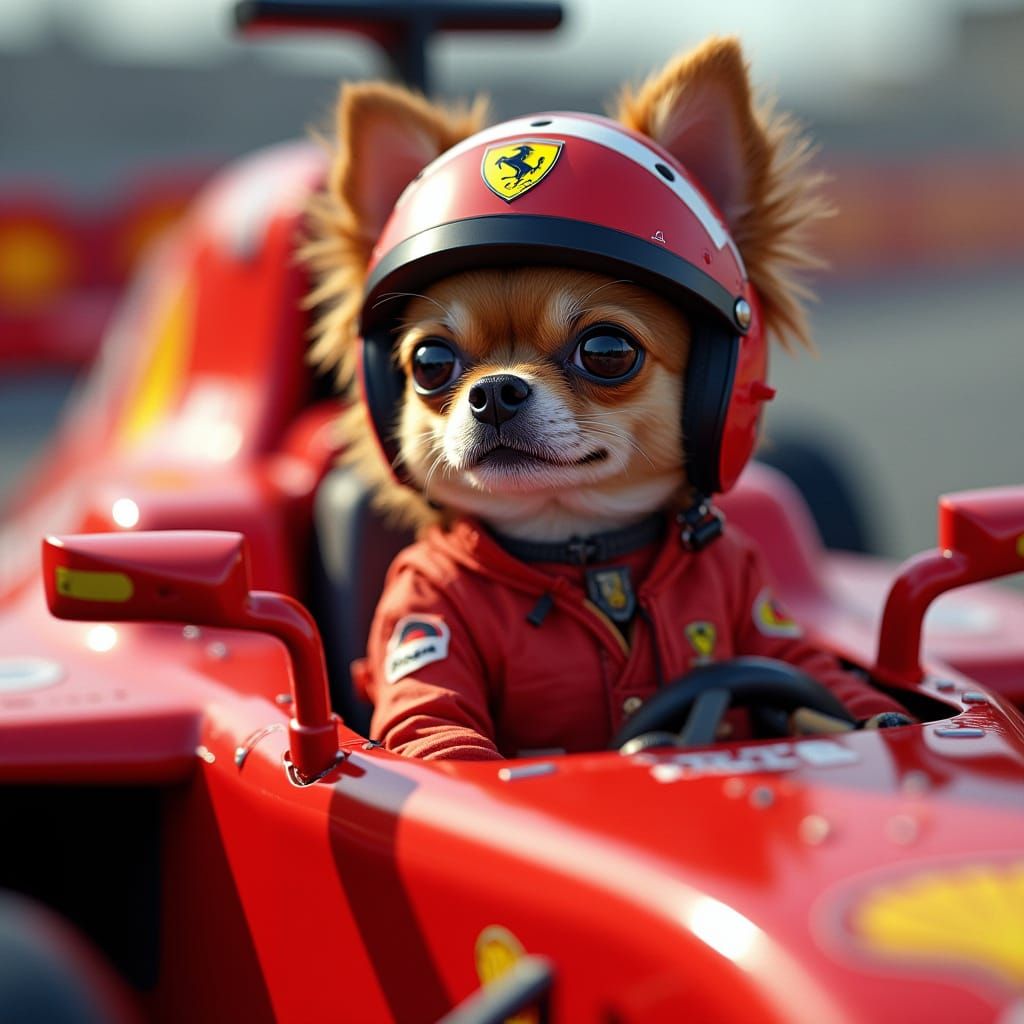 Chihuahua in Ferrari Formula One Cockpit