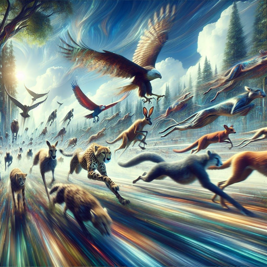 Epic Animal Race in Maximalist Digital Painting