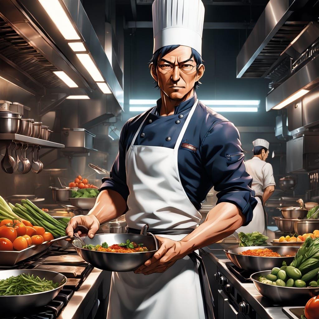 Chef Masterfully Conducts Culinary Symphony in Modern Kitche...