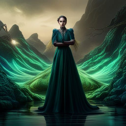 Minimalist Lady with Peacock: Detailed Matte Painting