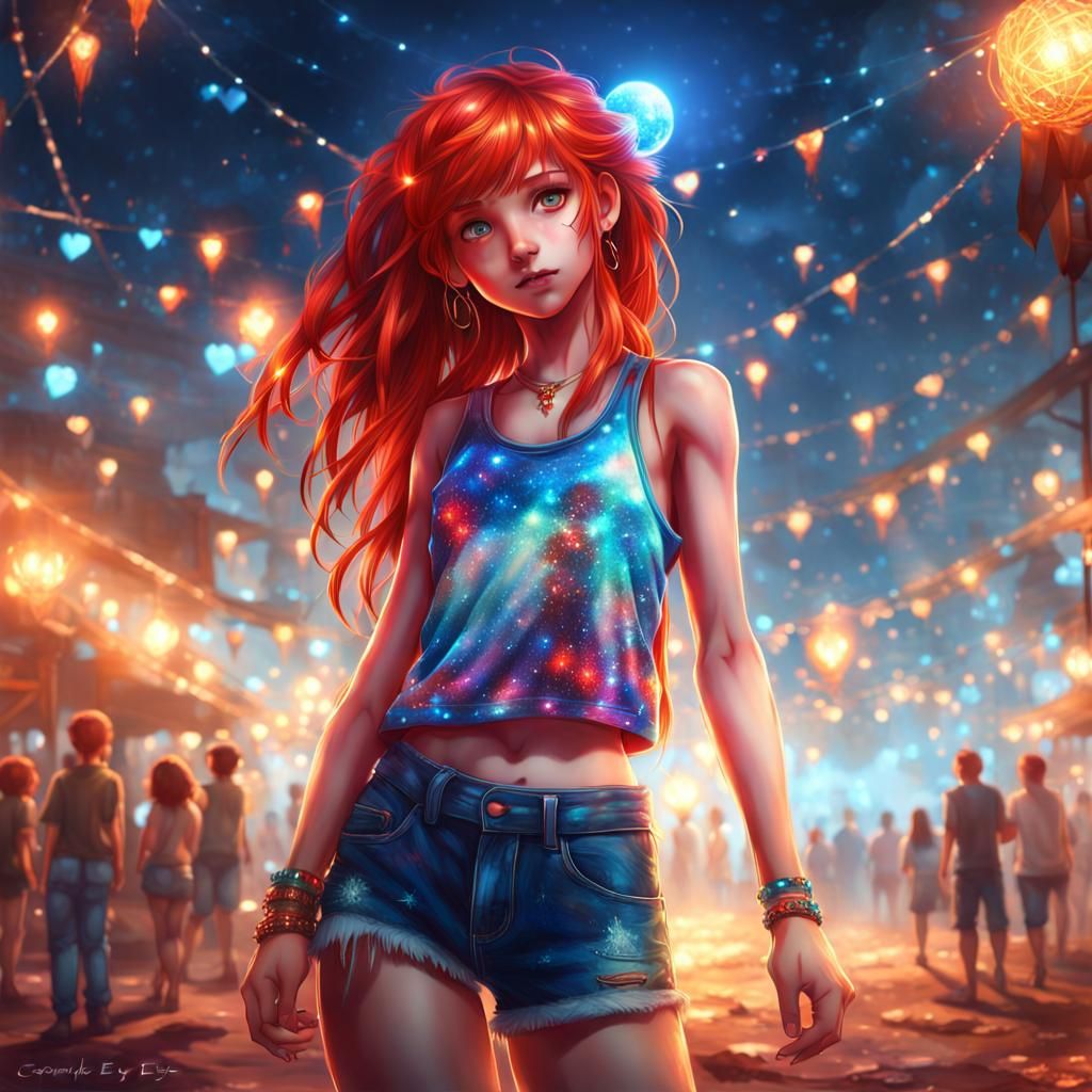 Anime Girl with Red Hair and Holy Glow