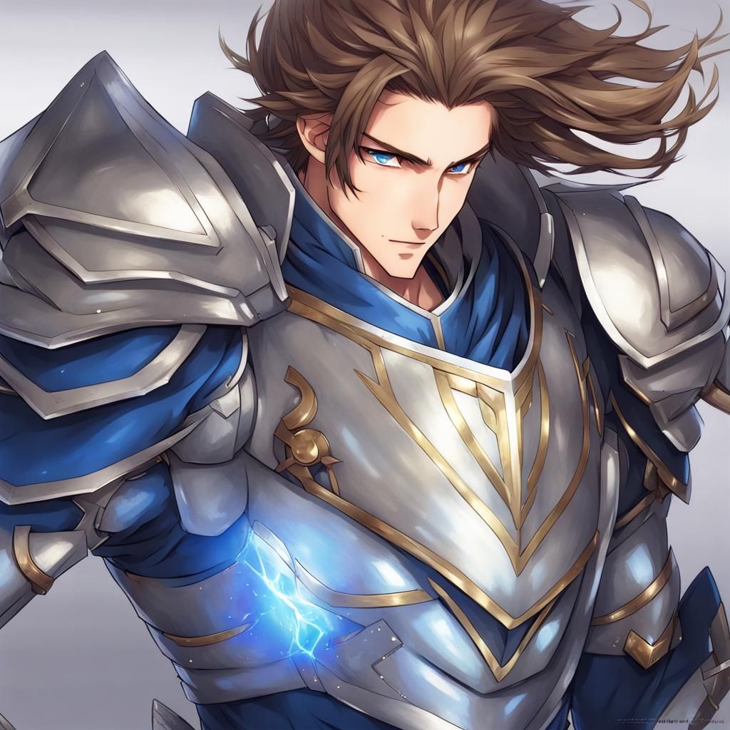 Anime Style Paladin with Silver and Blue Armor