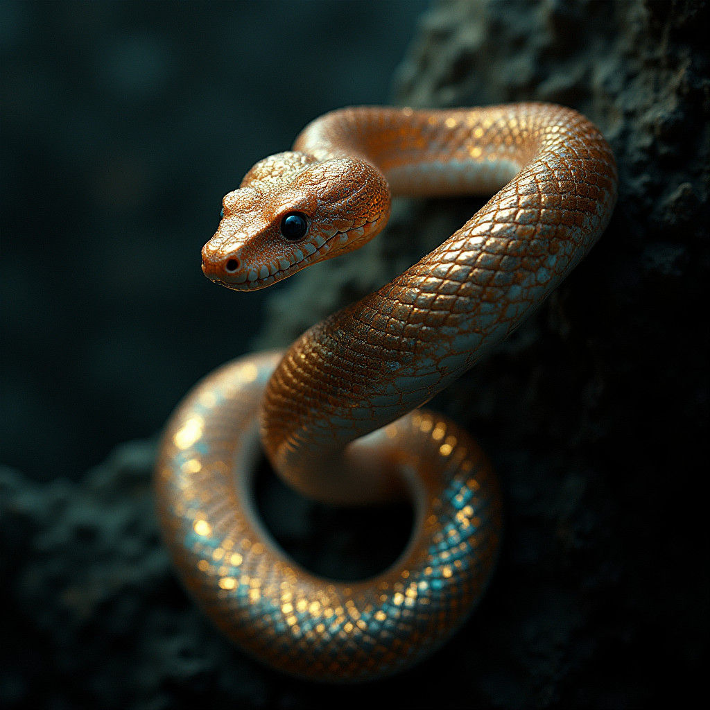 Iridescent Glitter Snake Coiled in Mystical Dreamscape