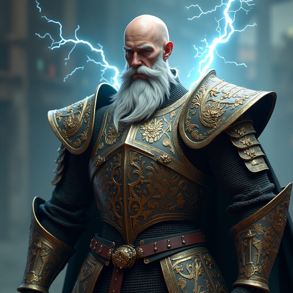 Medieval Knight with Lightning Aura in Fantasy Art Style