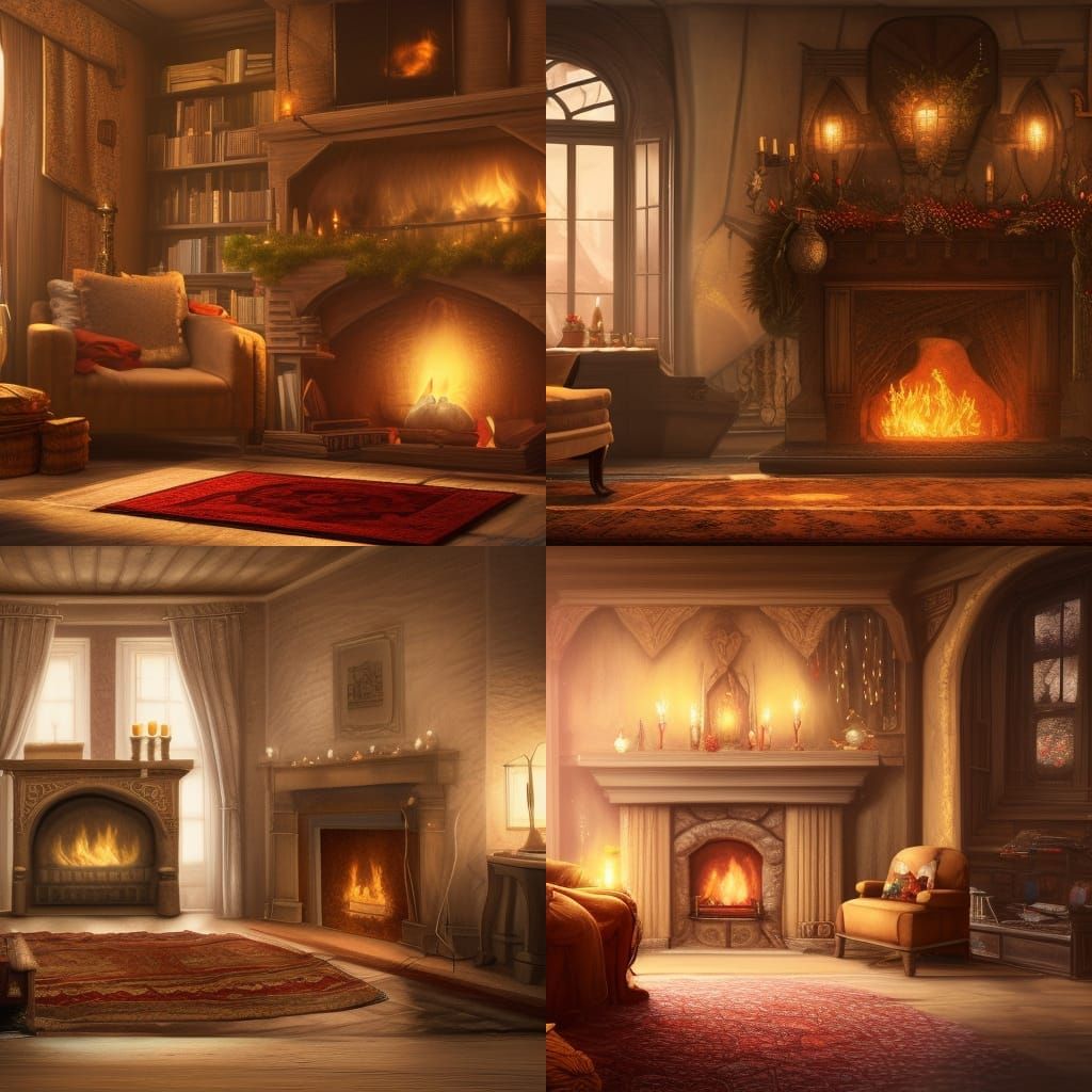 Cozy Winter Fireplace in Detailed Matte Painting