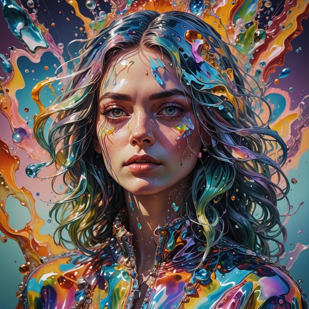 Iridescent Meltglass Female Portrait: Hyperrealistic Splash ...