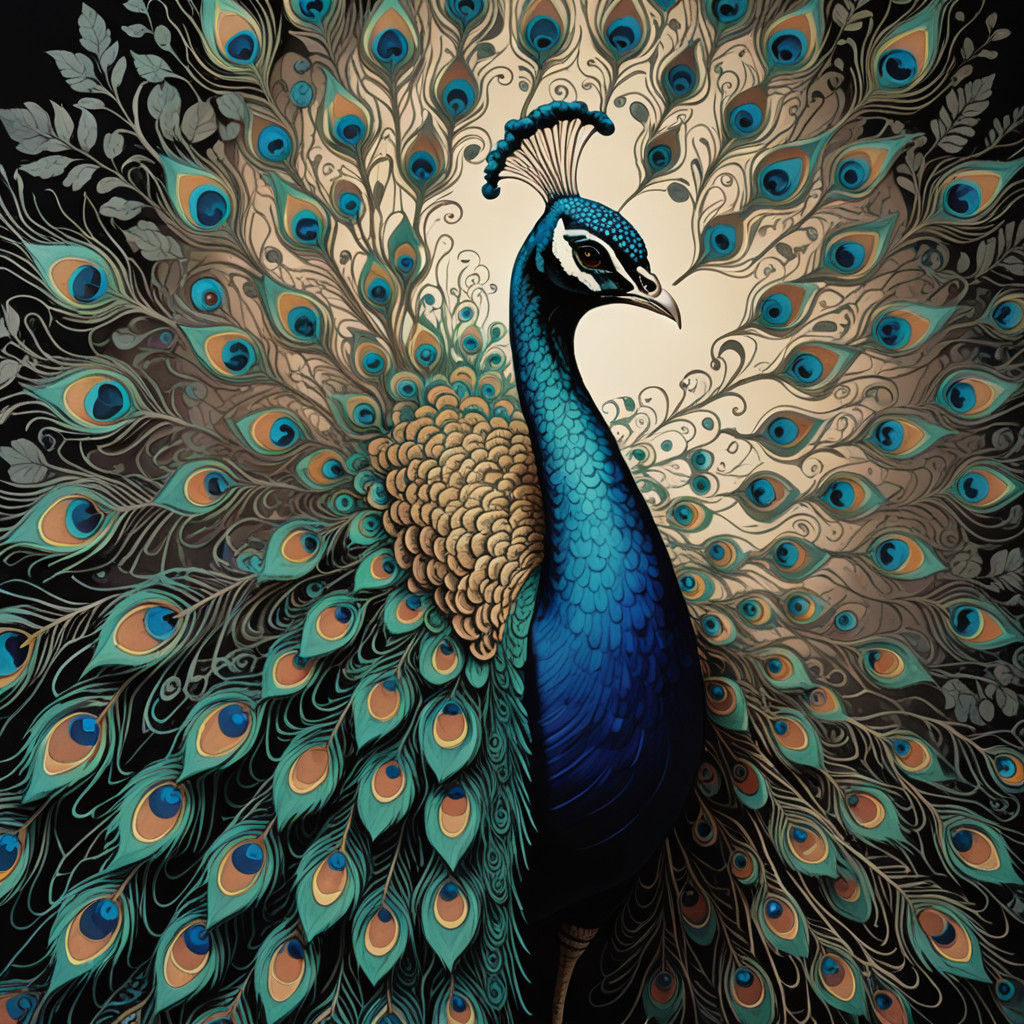 Vibrant Peacock in Dreamy Impressionist Zentangle