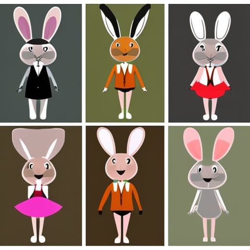 Anthropomorphic Rabbits in Formal Wear