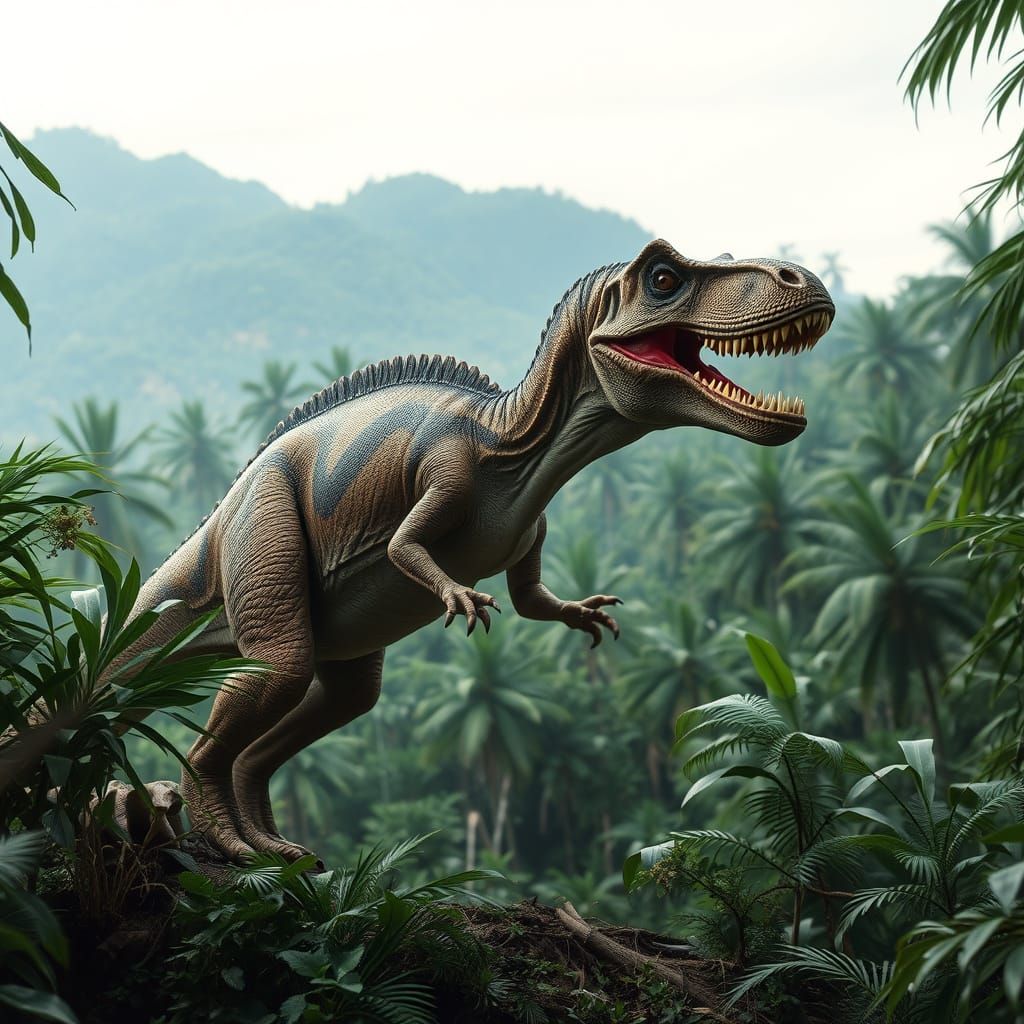 Velociraptor in Jungle Scene