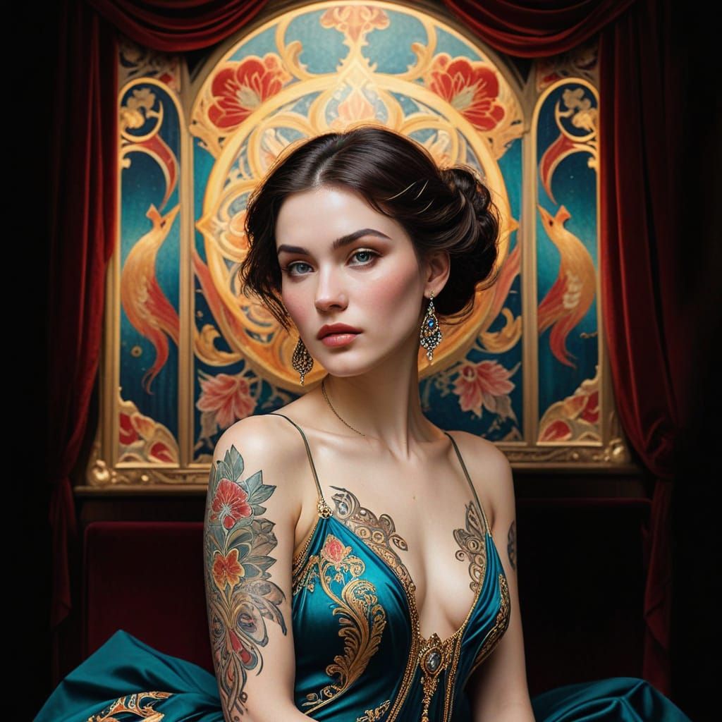 Elegant Woman in Luxurious Jugendstil Setting