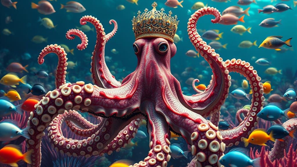 Octopus King's Underwater Fashion Show in Comic Art Style