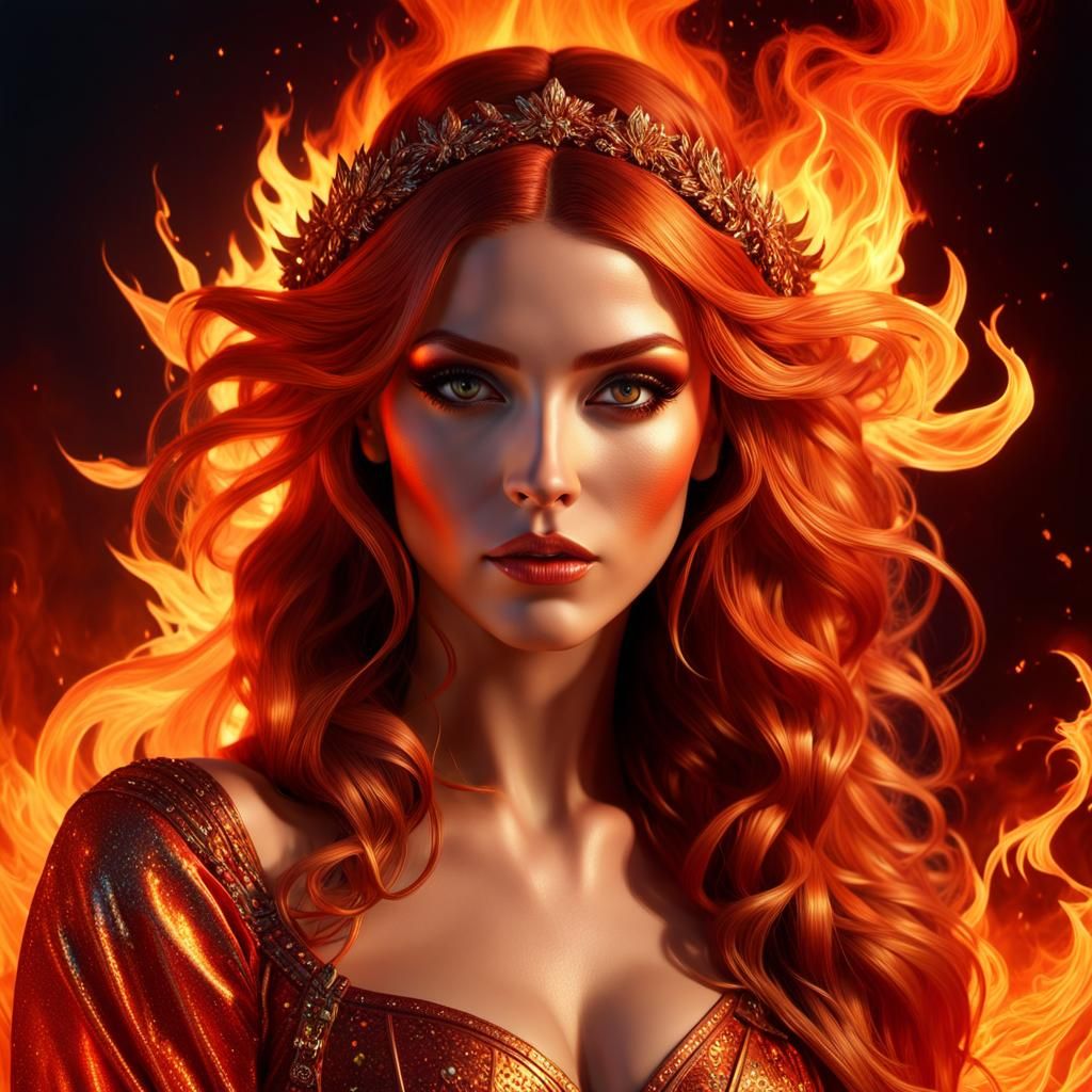 Fiery Portrait of a Girl in Flames