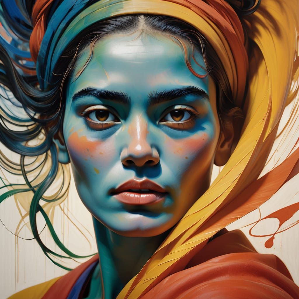 Hyper-Realistic Portrait in Swirling Colors