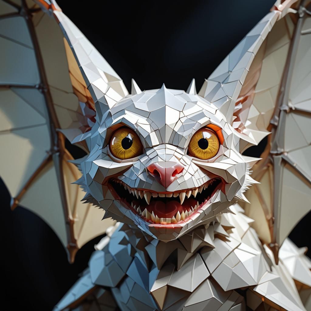 Cubist Portrait of a Grinning Vampire Bat
