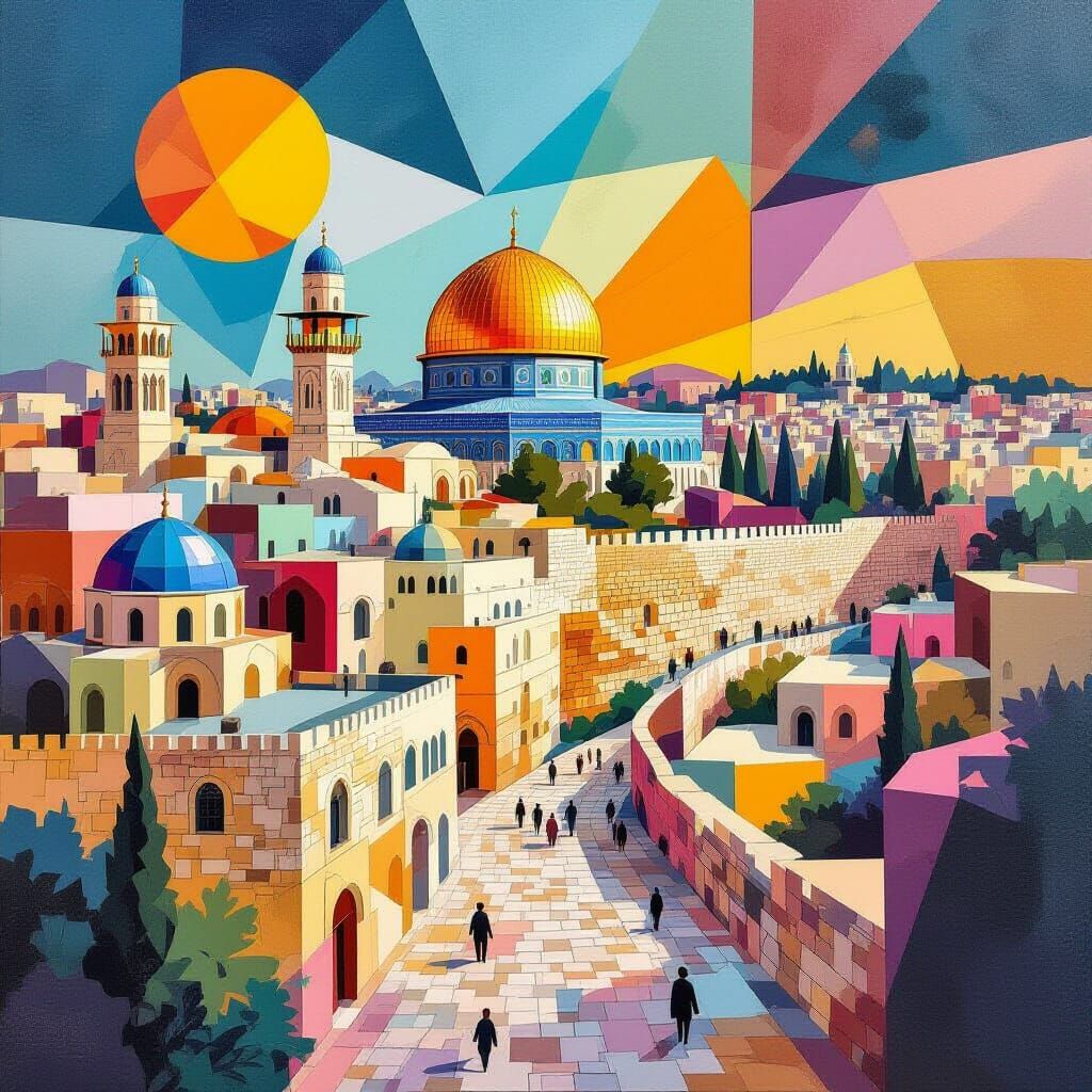 Jerusalem Cityscape in Cubist Art Deco Style