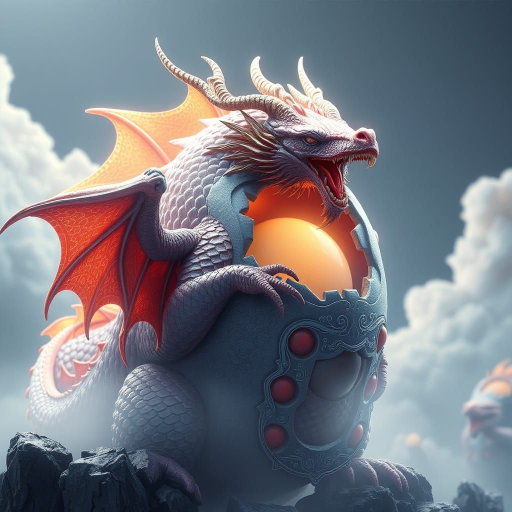 Egg and Dragon Concept Art in 3D Anime Style