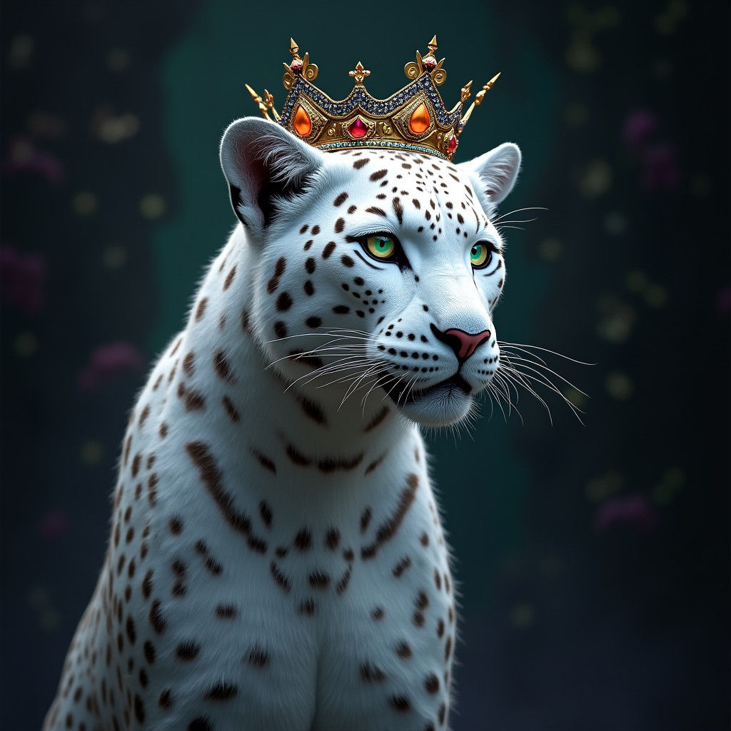 White Leopard with Crown: Fantasy Concept Art