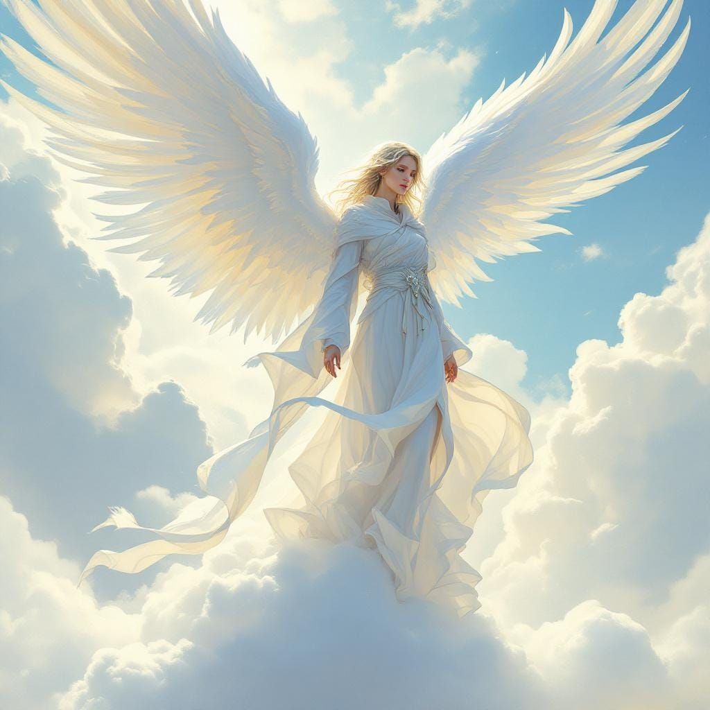 Majestic Angel on Cloud in Digital Painting Style