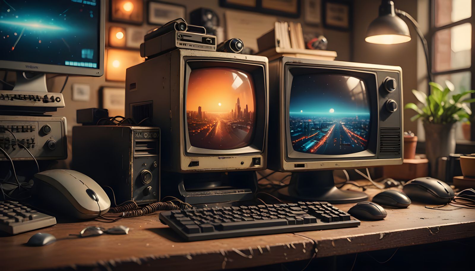 Vintage Computer in Warm, Golden Lighting