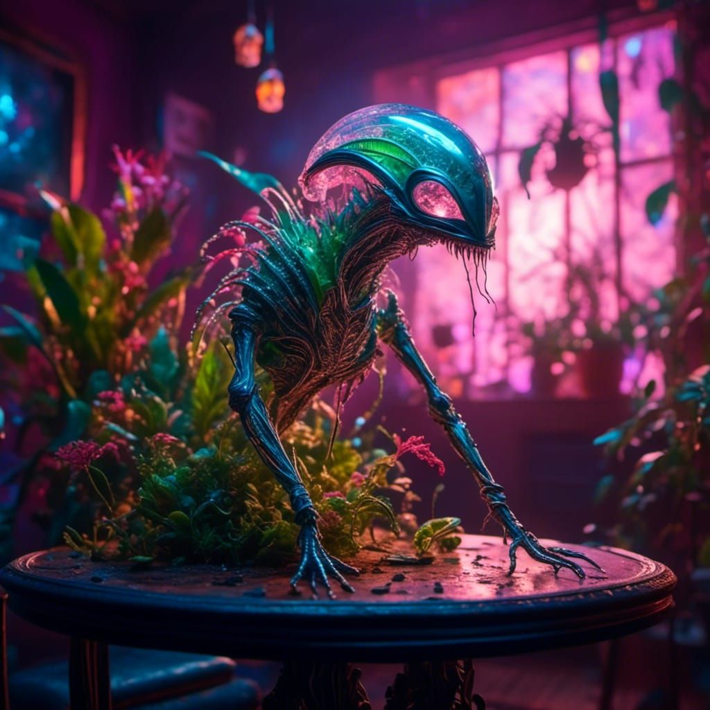 Bioluminescent Venus Flytrap in Living Room