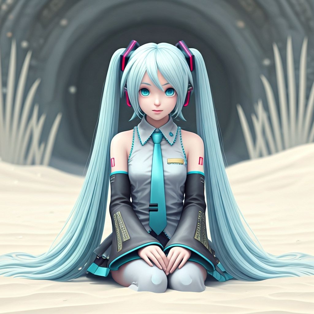 Albino Hatsune Miku in White Room with Sculpture Hair