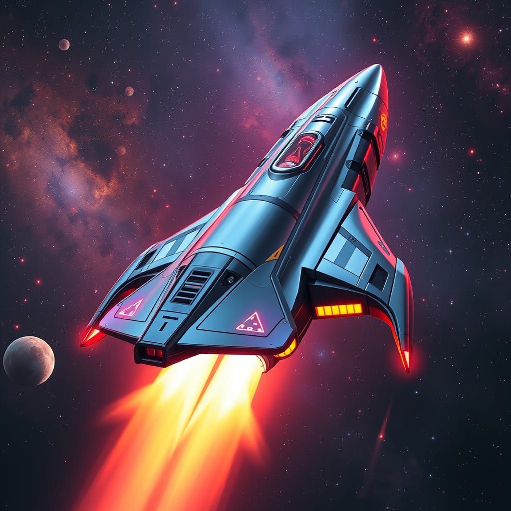 Futuristic Rocket Soaring Through Galaxy in Sci-Fi Style